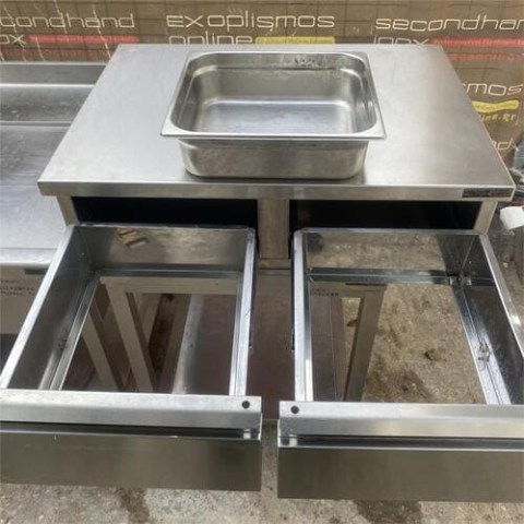 Συρτάρι Ανοξείδωτο Διπλό 80x59x24Cm Για 1/2Gn Βάθος 10Cm Mεταχειρισμένο
